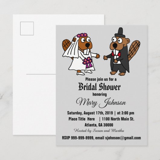 Funny Beaver Wedding Cartoon Uitnodiging Briefkaart (Voorkant / Achterkant)