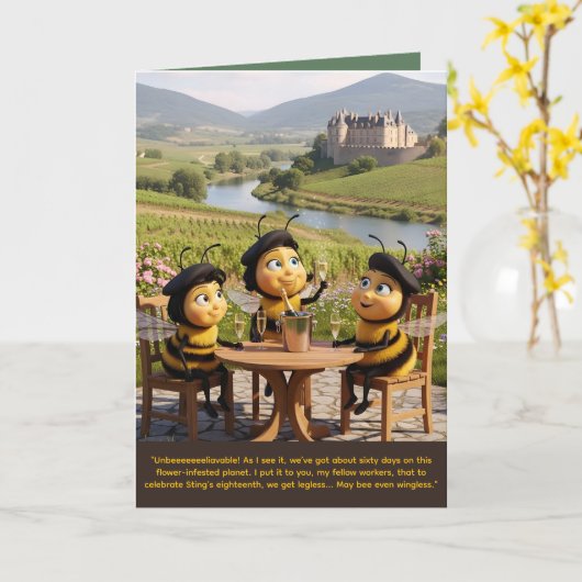 Funny Bee Birthday Card Kaart (Gele Bloem)