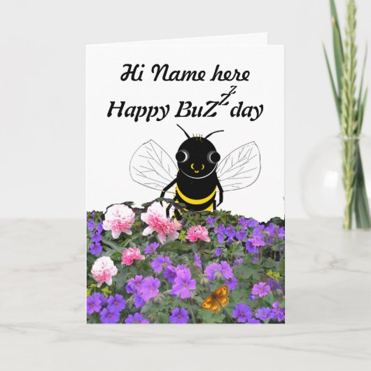 Funny Bee Birthday Kaart, naam toevoegen Kaart (Voorkant)