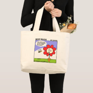 Funny Bee en Big Red Flower Cartoon Art Grote Tote Bag