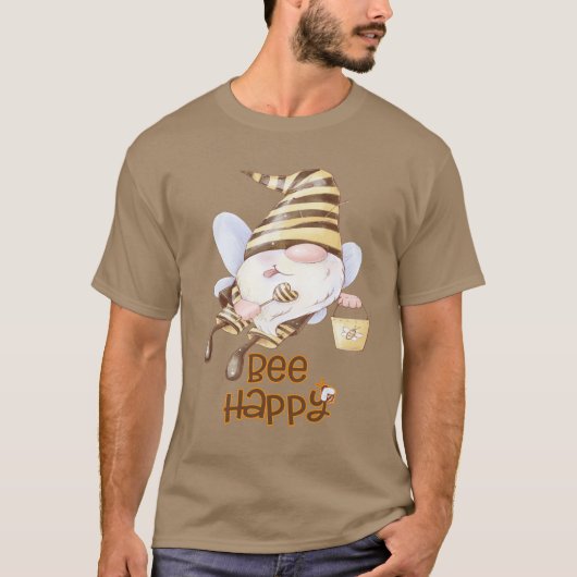 Funny Bee Gnome met honingborging T-shirt (Voorkant)