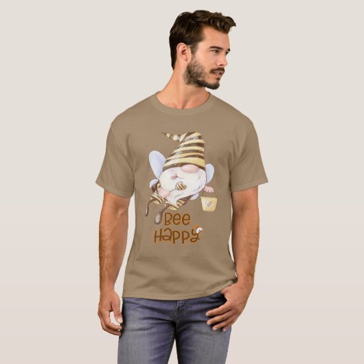 Funny Bee Gnome met honingborging T-shirt (Voorkant volledig)