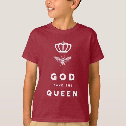 Funny Bee. God redt de koningin. Nerdy Humor T-shirt (Voorkant)