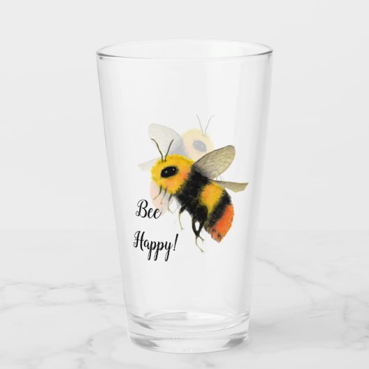Funny Bee Happy Pint Glass Glas (Achterkant)