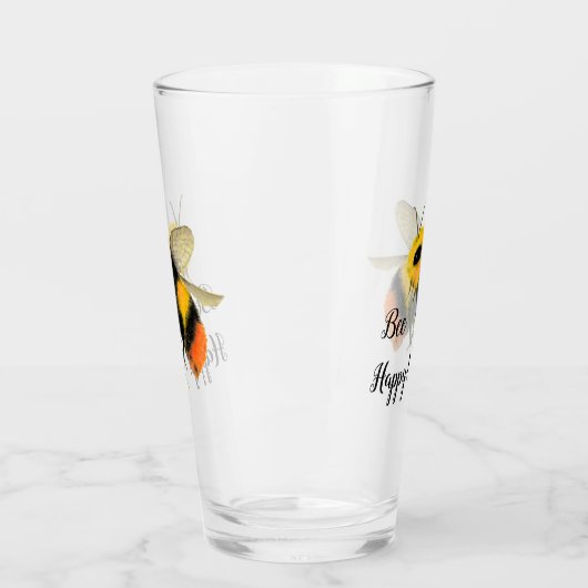 Funny Bee Happy Pint Glass Glas (Links)
