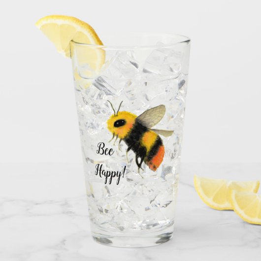 Funny Bee Happy Pint Glass Glas (Voorkant ijs)