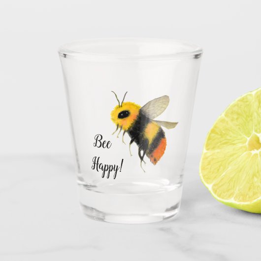 Funny Bee Happy Shot Glas (Voorkant)