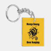 Funny Bee Keep Busy Bee Happy Motivational Cartoon Sleutelhanger (Voorkant Links)