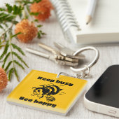 Funny Bee Keep Busy Bee Happy Motivational Cartoon Sleutelhanger (Voorkant Rechts)