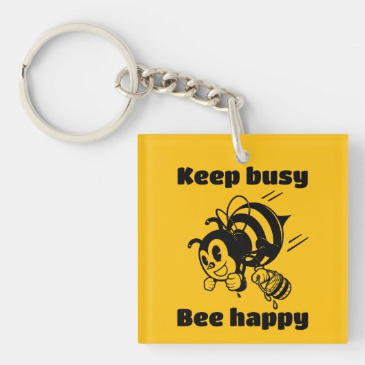Funny Bee Keep Busy Bee Happy Motivational Cartoon Sleutelhanger (Voorkant)