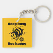 Funny Bee Keep Busy Bee Happy Motivational Cartoon Sleutelhanger (Achterkant)