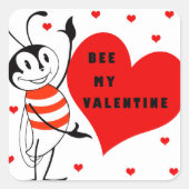 Funny Bee Mijn Valentijn Design Vierkante Sticker (Voorkant)