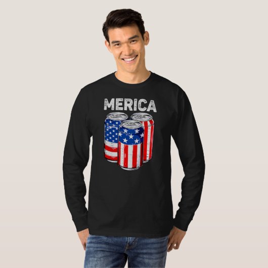Funny Beer American Flag USA, 4 juli Drink T-shirt (Voorkant volledig)