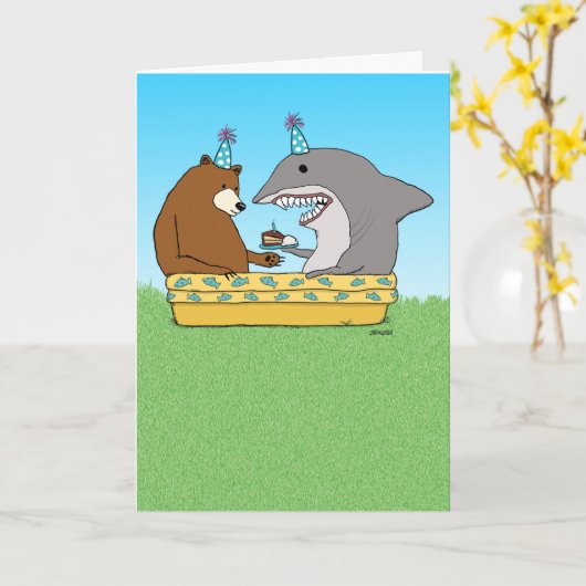 Funny Beer and Shark Birthday Card Kaart (Gele Bloem)