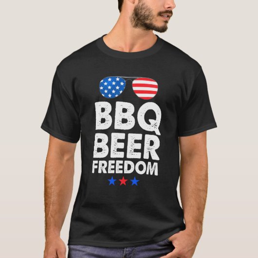 Funny Beer BBQ Freedom Tee Shirt Mannen Amerikaans (Voorkant)