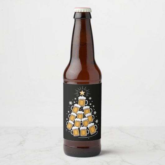 Funny Beer Christmas Tree Holiday Drinking Bier Etiket (Voorkant)