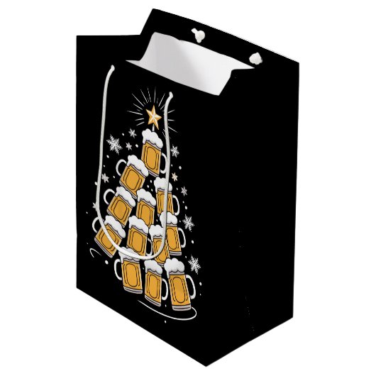 Funny Beer Christmas Tree Holiday Drinking Medium Cadeauzakje (Voorkant Gekanteld)
