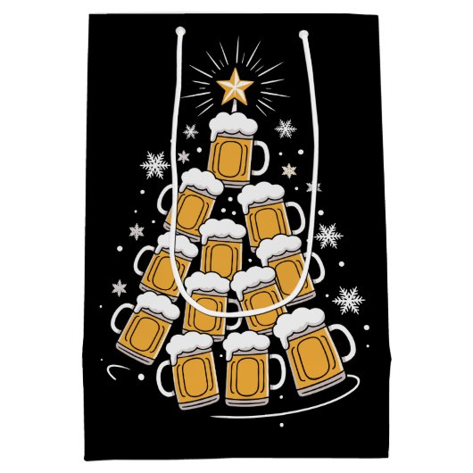 Funny Beer Christmas Tree Holiday Drinking Medium Cadeauzakje (Achterkant)