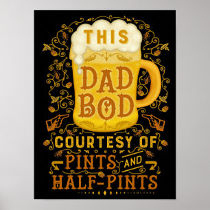 Funny Beer Dad Bod Fathers Humoureus Antiek Poster