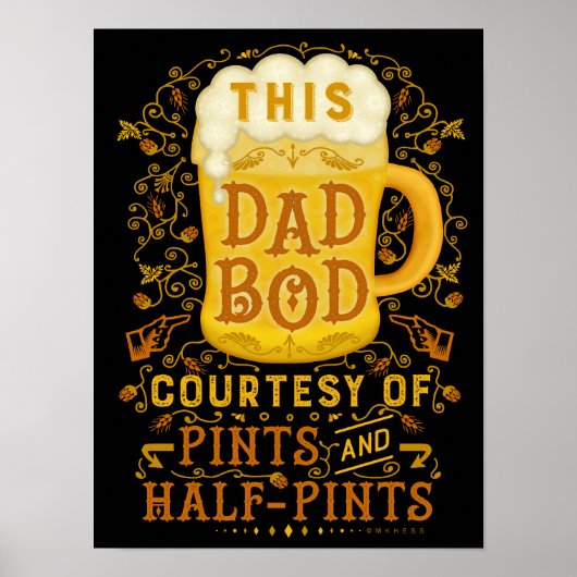 Funny Beer Dad Bod Fathers Humoureus Antiek Poster (Voorkant)