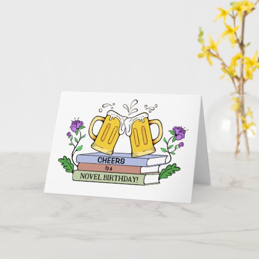 Funny Beer en Boek Lover Verjaardag Kaart (Gele Bloem)