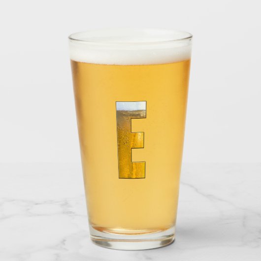 Funny Beer Head Monogram Initiaal Letter E Glas (Voorkant gevuld)