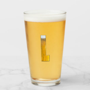 Funny Beer Head Monogram Initiaal Letter L Glas