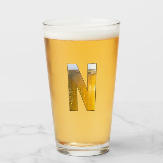 Funny Beer Head Monogram Initiaal Letter N Glas (Voorkant gevuld)