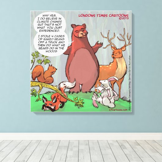 Funny Beer in Bossen Climate Change Cartoon Canvas Afdruk (Insitu (Houten vloer))