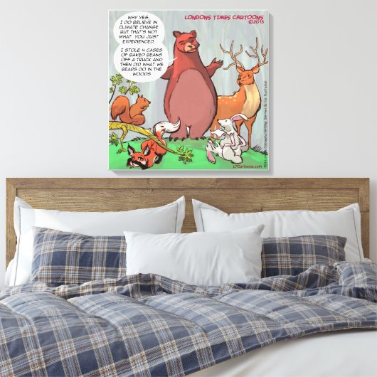 Funny Beer in Bossen Climate Change Cartoon Canvas Afdruk (Insitu (Slaapkamer))