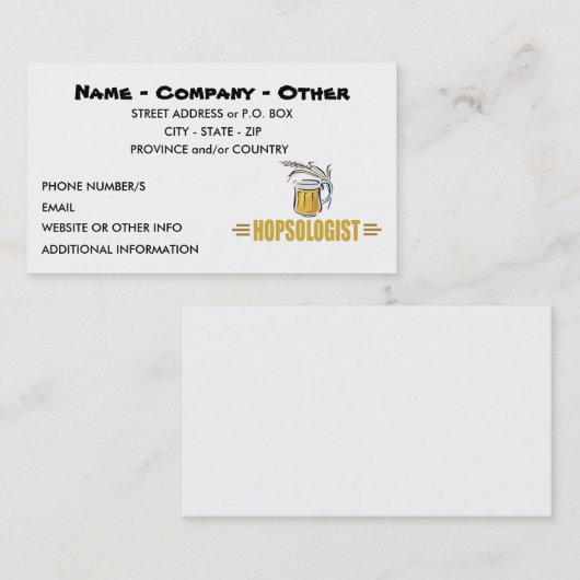 Funny Beer Lovers Humoureus HOPSOLOGIST Visitekaartje (Voorkant / Achterkant)
