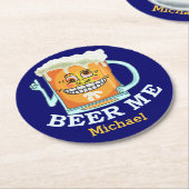 Funny Beer Me Grinning Cartoon Aangepaste naam Ronde Kartonnen Onderzetter (Gebogen)