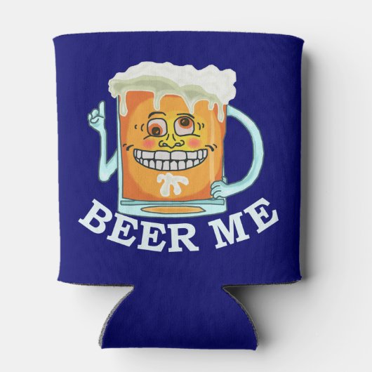 Funny Beer Me Grinning Cartoon Mok Blikjeskoeler (Achterkant)