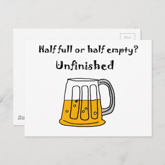 Funny Beer Mok Glass half volledig of half leeg Briefkaart (Voorkant / Achterkant)