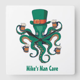 Funny Beer Octopus| Uw voornaam Man Cave Vierkante Klok