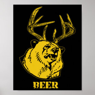 Funny Beer plus Deer is gelijk aan Beer Deer Hunti Poster