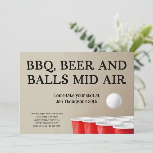 Funny Beer Pong BBQ Birthday Bachelor Party Kaart (Staand voorkant)