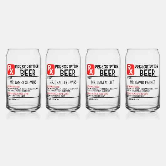 Funny Beer Prescription Personalised Name Beer Blikvorm Glas (Voorkant)