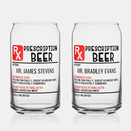 Funny Beer Prescription Personalised Name Beer Blikvorm Glas (Voorkant)