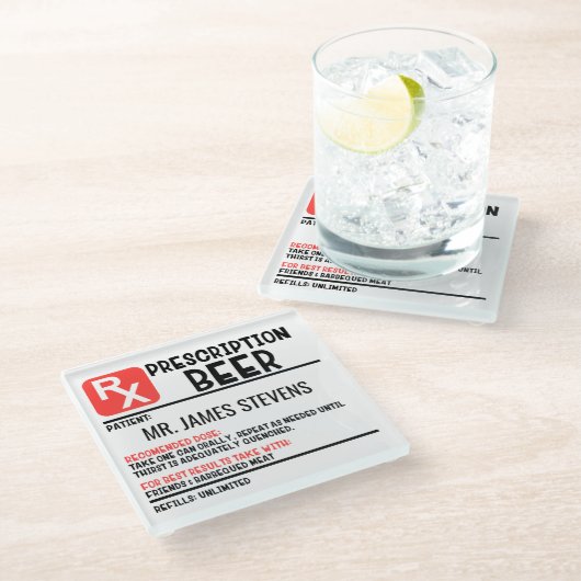 Funny Beer Prescription Persoonlijke naam Glazen Onderzetter (Schuin)
