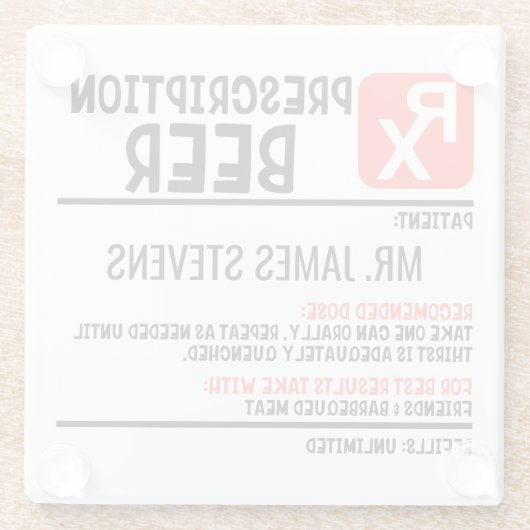 Funny Beer Prescription Persoonlijke naam Glazen Onderzetter (Achterkant)