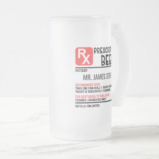 Funny Beer Prescription Persoonlijke naam Matglas Bierpul (Voorkant rechts)