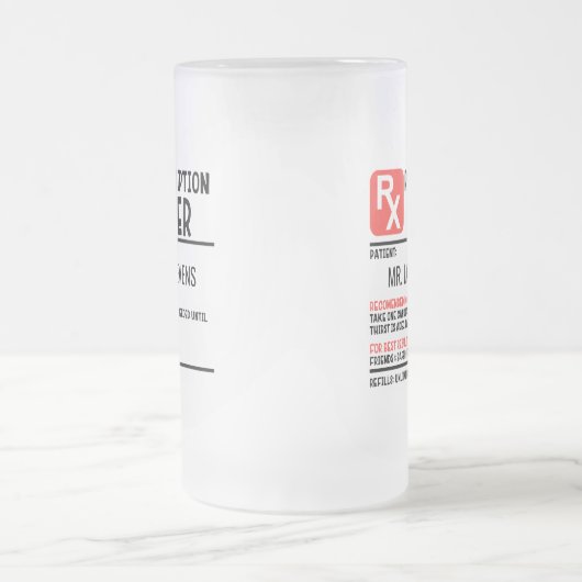 Funny Beer Prescription Persoonlijke naam Matglas Bierpul (Center)