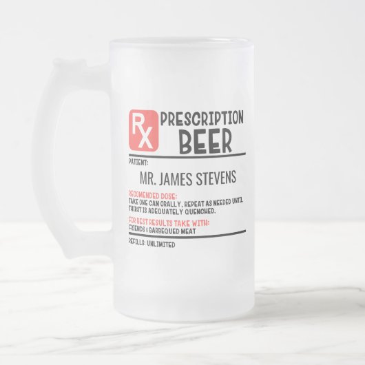Funny Beer Prescription Persoonlijke naam Matglas Bierpul (Links)