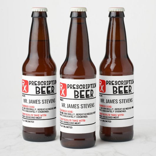 Funny Beer Prescription Script Persoonlijke naam Bier Etiket (Flessen)