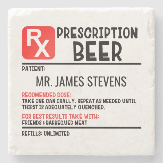 Funny Beer Prescription Script Persoonlijke naam Stenen Onderzetter (Voorkant)