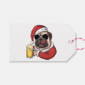 Funny Beer Pug Santa Hat Xmas Gift Label Cadeaulabel (Voorkant (Horizontaal))