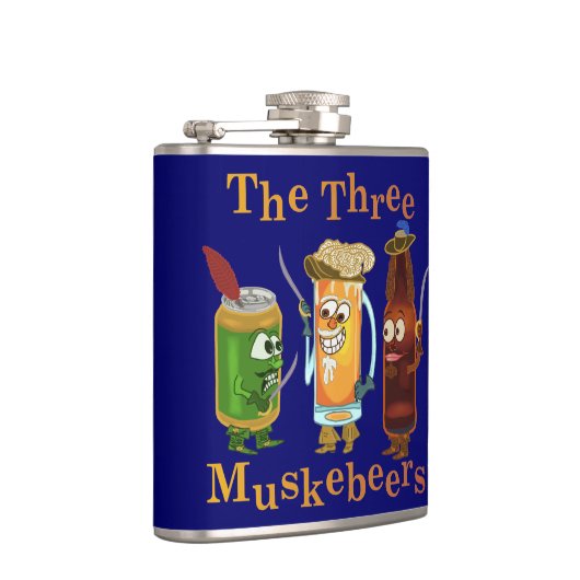 Funny Beer Pun Three Muskebeers Humoureus Heupfles (Rechts)