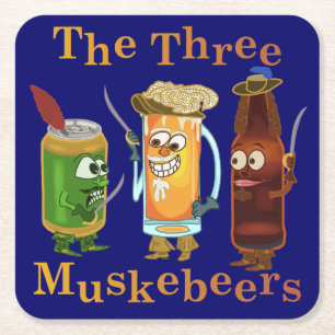 Funny Beer Pun Three Muskebeers Humoureus Kartonnen Onderzetters
