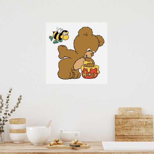 Funny Beer Sneaking Honey Poster (Keuken)